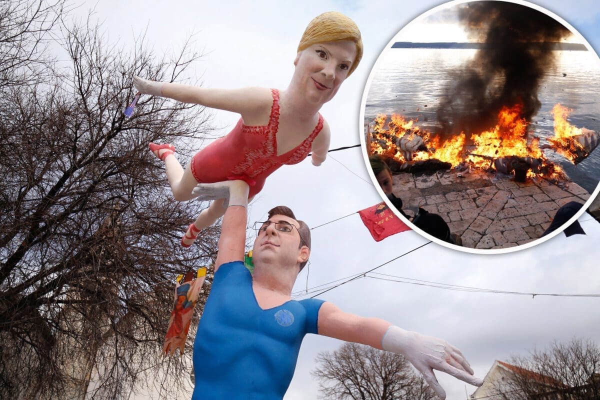 Plenković koji drži predsjednicu hit kaštelanskog krnjevala, pogledajte tko je spaljen na lomači!