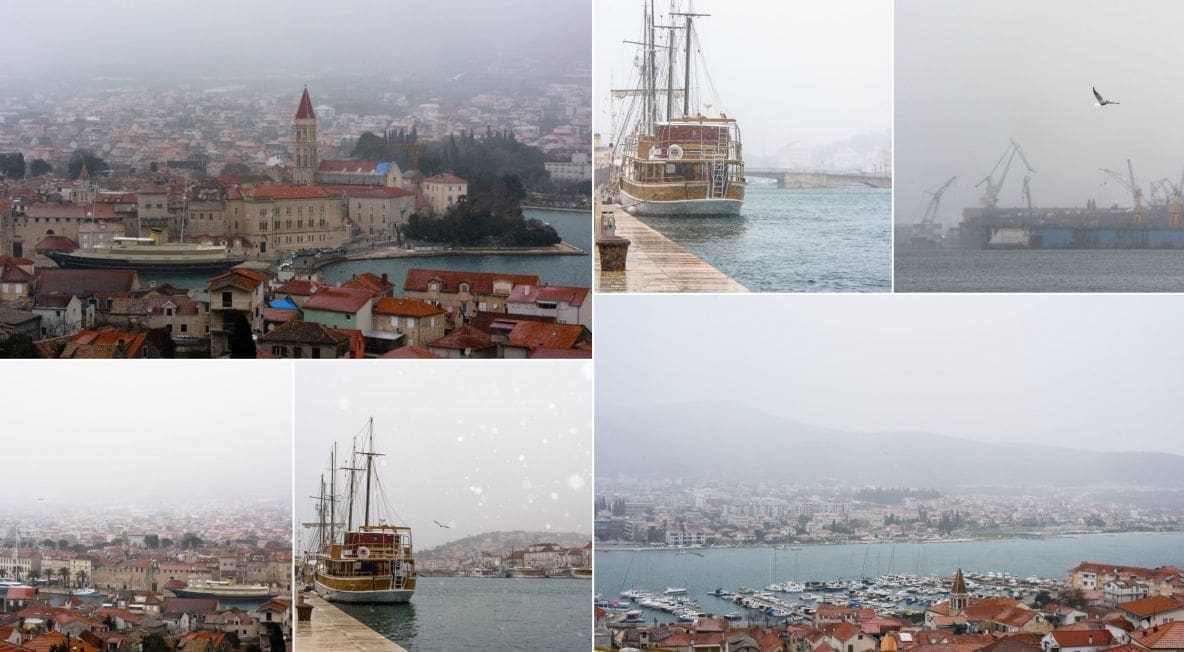 SNIJEG U TROGIRU Pogledajte kako je zabijelio Trogir