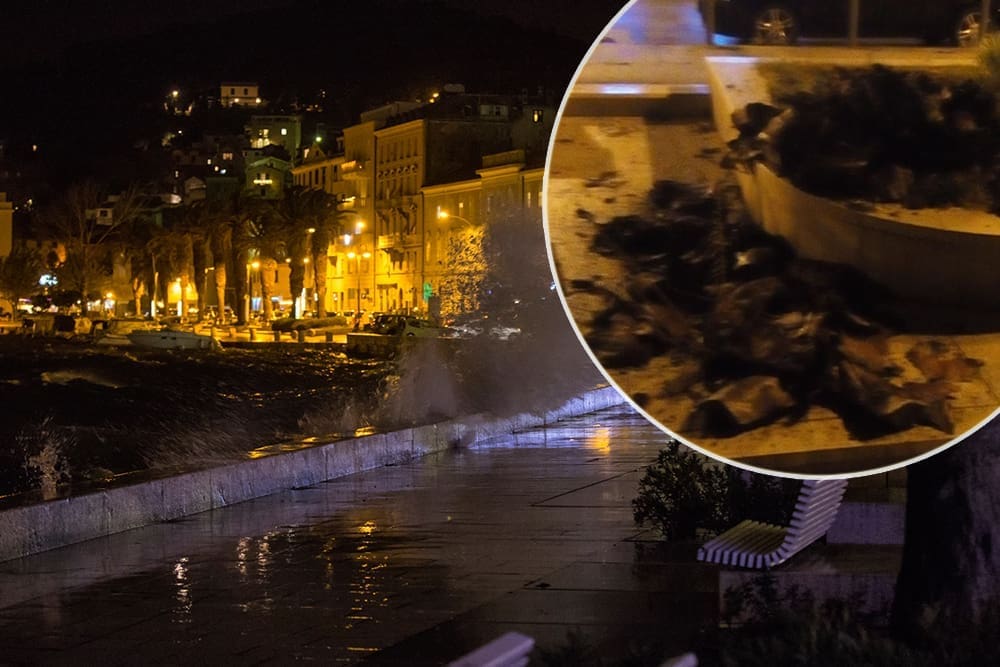 Najjače oštro u Splitu ove godine: Dio Rive već pod morem, vjetar lomi palme
