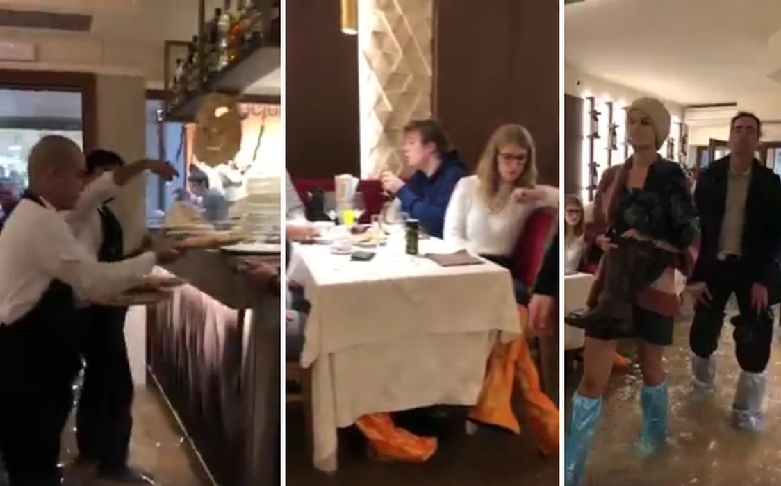 KONTRA NEVREMENU: Goste potpuno poplavljenog restorana u Veneciji nije briga za "malo" mora