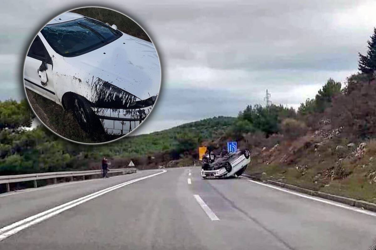 Fiat Bravo završio na krovu na "tri trake": Nepoznata ekipa ga okrenula, skinula tablice i pobjegla