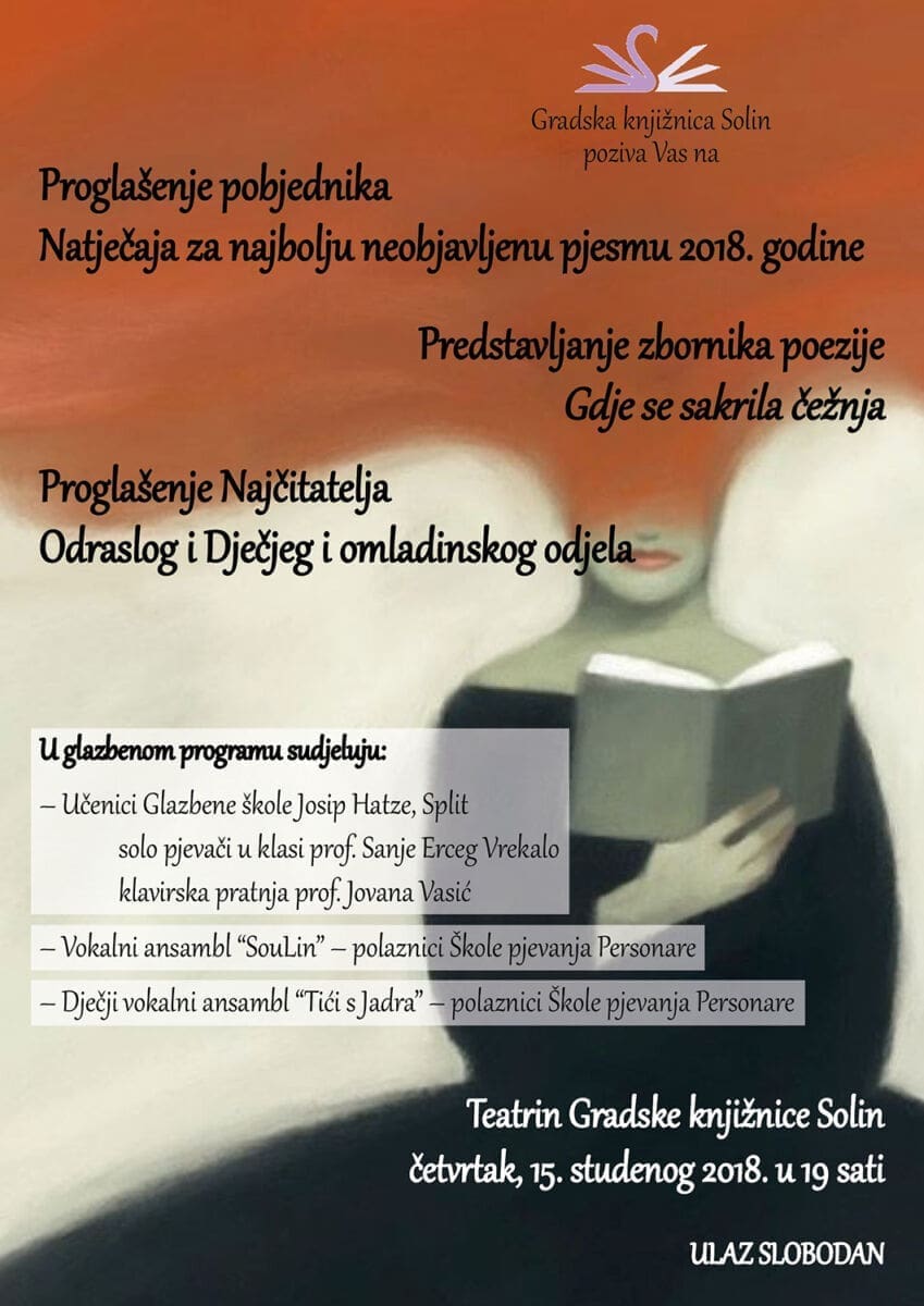 Gradska knjižnica Solin: Proglašenje pobjednika natječaja za najbolju neobjavljenu pjesmu