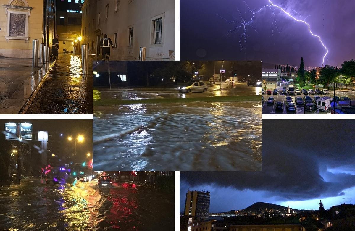 KIŠNO NEVRIJEME POGODILO SPLIT I OKOLICU Pod vodom okolica Poljuda i HNK, u Solinu bujice izbacivale šahte!
