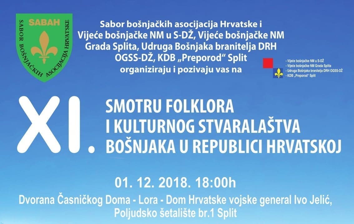 Večeras u Lori XI. Smotra folklora i kulturnog stvaralaštva Bošnjaka u RH
