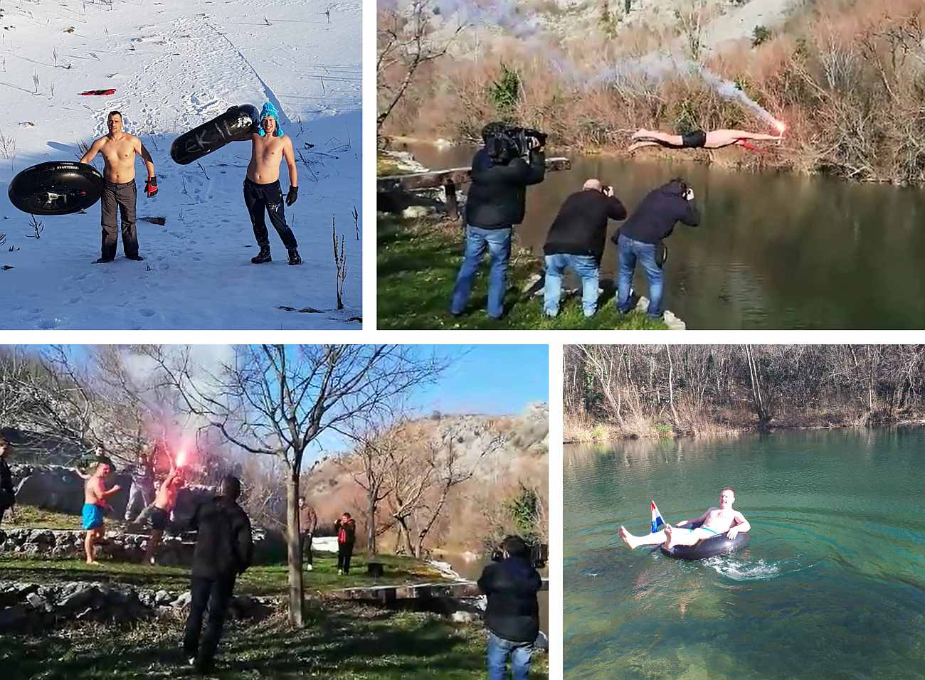 NOVOGODIŠNJI SKOK U CETINU Lakomi avanturisti s bakljama skočili u hladnu rijeku, dio ekipe izveo ekshibiciju na Kupresu
