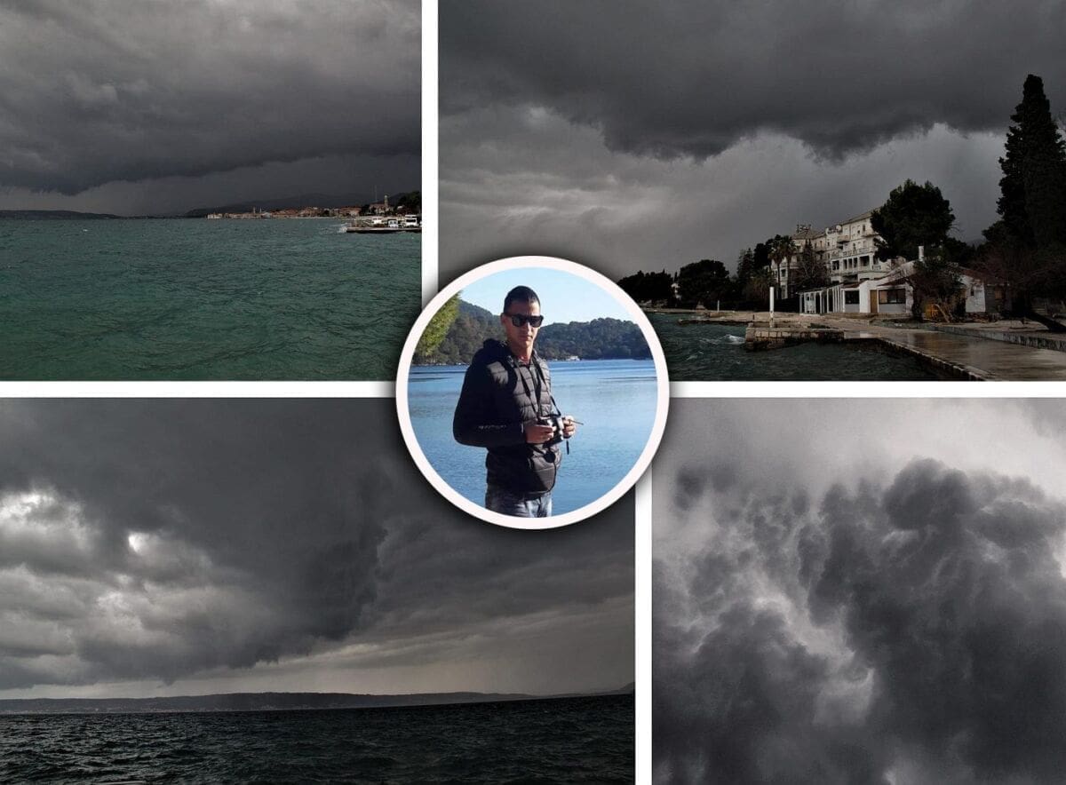 OLOVNO NEBO Kaštelanski lovac na oluje snimio prolazak tučonosnih oblaka iznad Kaštela, pijavica zaprijetila Orebiću