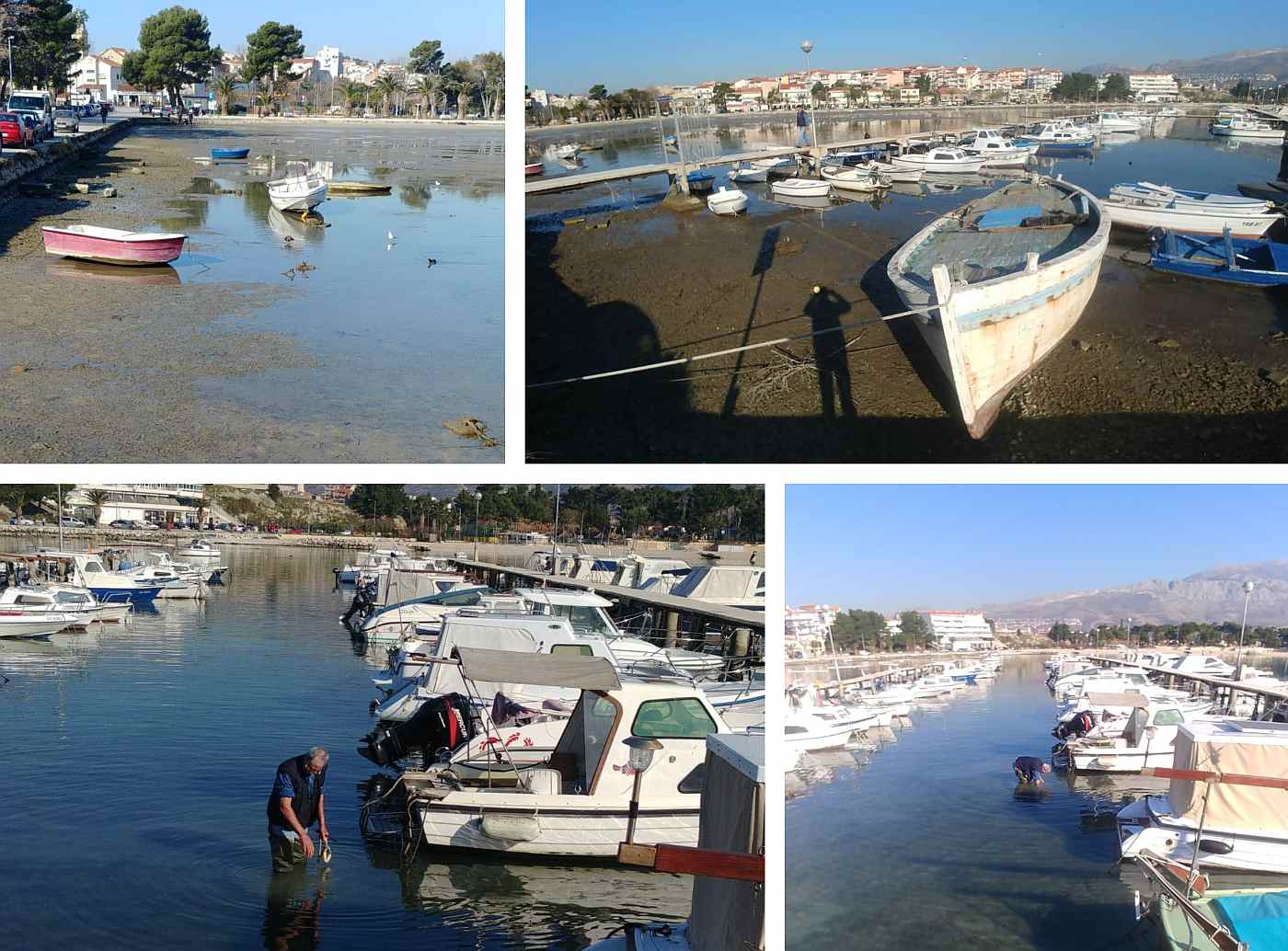 "Presušilo" more u Stobreču: Pogledajte neobične prizore brodica na suhom