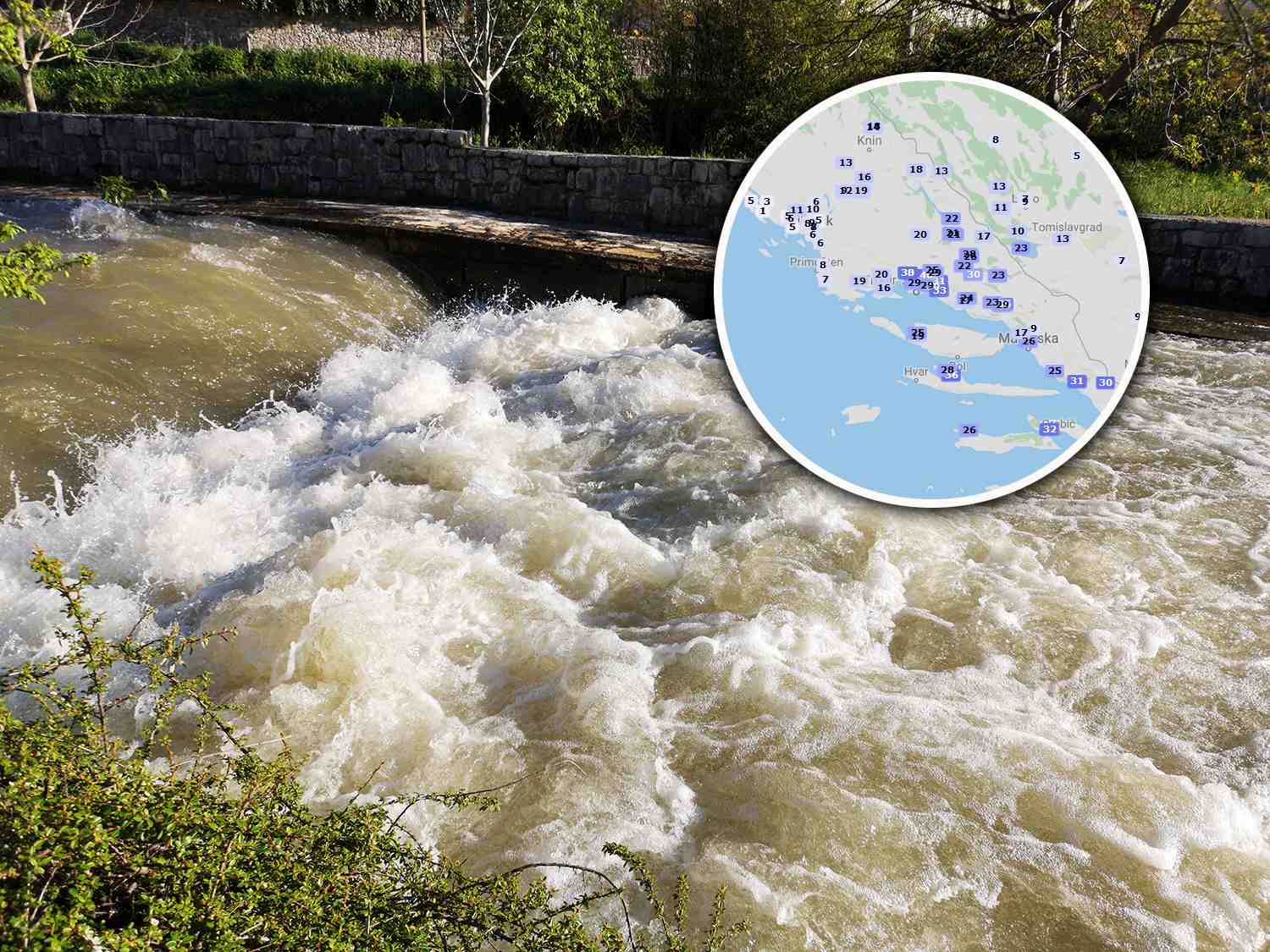 VODA SE NEĆE SKORO RAZBISTRITI Najviše kiše u Hrvatskoj palo oko izvora Jadra!