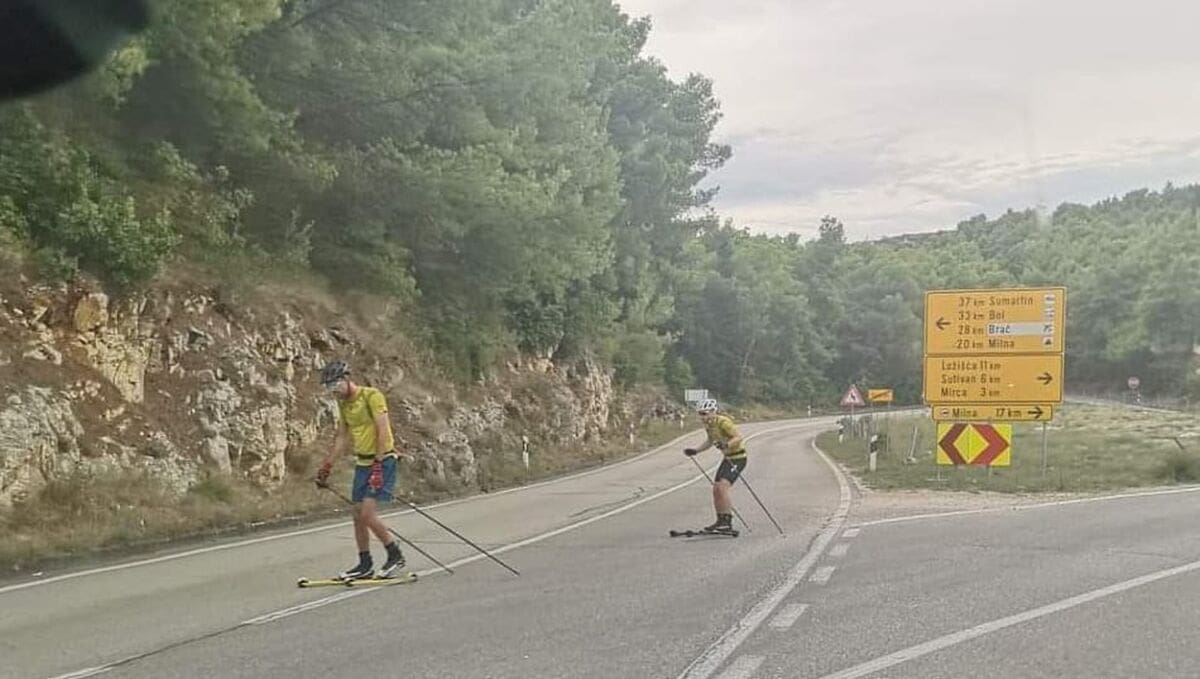 SKIJANJE SE BRZO UČI, TKO JE BLESAV DA SJEDI KUĆI Dvojac na bračkoj cesti izazvao polemiku na društvenoj mreži