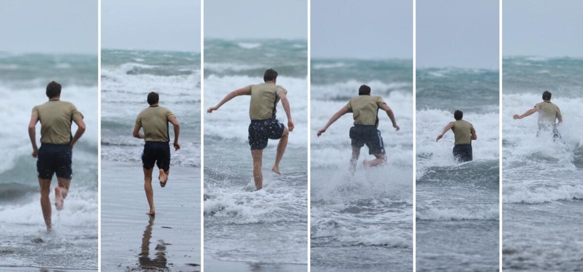 BAČVICE POD MOREM, VIŠEMETARSKI VALOVI KOD ACI-ja Okrenuo oluju u svoju korist: Splićanin se odlučio okupati u moru