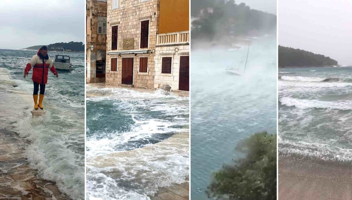 NEVRIJEME GODINE U DALMACIJI Orkanski vjetar do 142 km/h ruši stabla, rive pod morem, višemetarski valovi