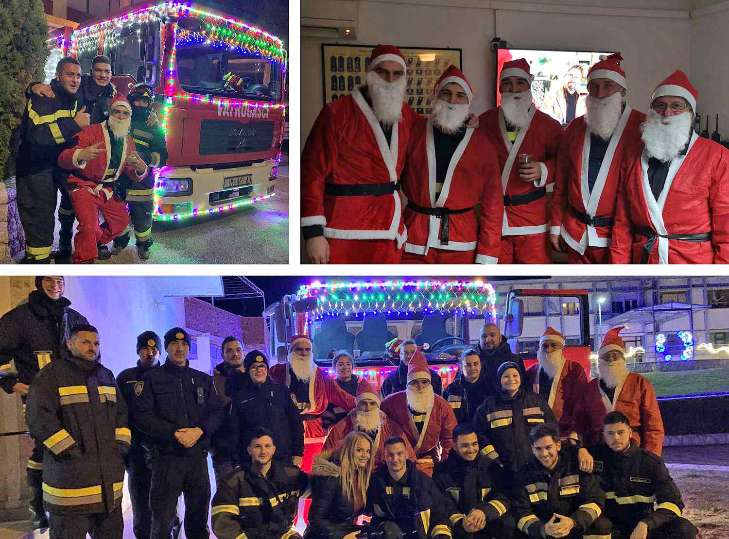 ODUŠEVILI DJECU Vatrogasci iz Lovreća u ukrašenim vozilima i odjeveni u Božićnjake iznenadili pa darovali djecu