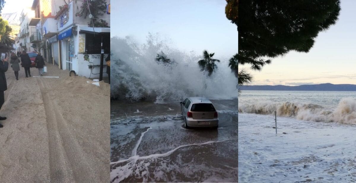 NEVJEROJATNE SNIMKE Plima i valovi u potpunosti razorili obalu u Podgori, ulice zatrpane šljunkom