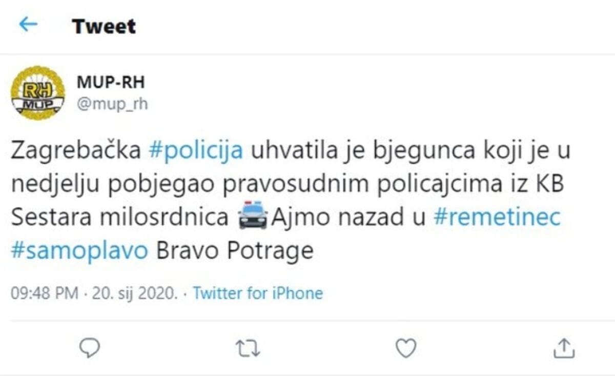 Policija uhvatila zatvorenika koji je pobjegao iz bolnice: Pogledajte video pokušaja proboja policijske blokade!