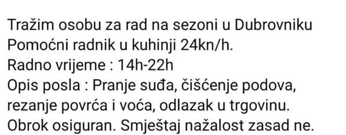 Hrvate razbjesnio oglas za sezonski posao koji nudi sramotnu plaću, a zatim ih iznenadilo ime poslodavca
