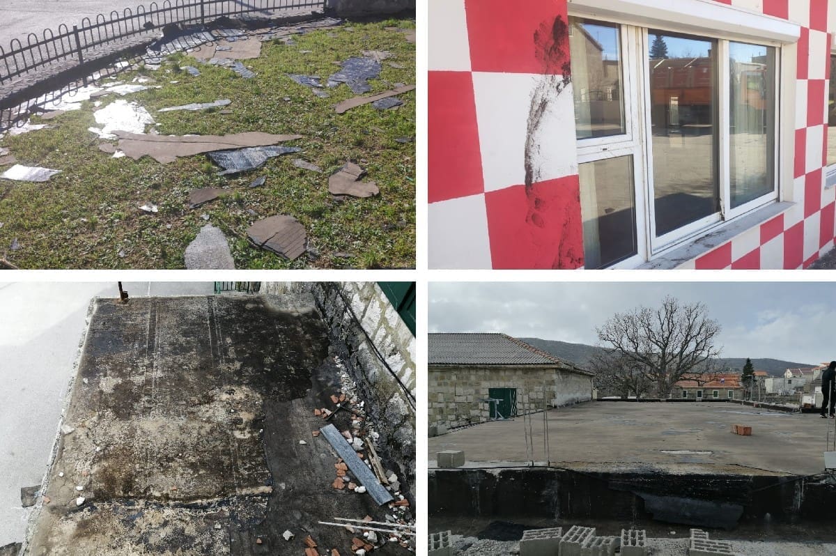 LETJELI KOMADI OD TRI METRA Bura otpuhala krov Društvenog doma Tugare