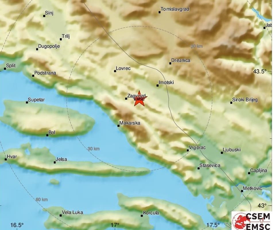 TRESLA SE DALMACIJA Potres s epicentrom između Zagvozda i Imotskog