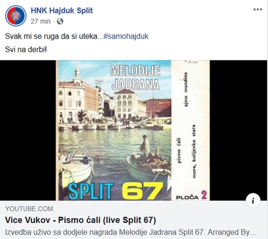 Hajduk uzvratio Dinamu novom pjesmom: "Svak mi se ruga da si uteka..."