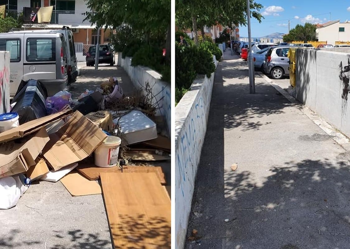 Svinjarija u Splitu: Otpadom zapriječili siguran prolaz pješaka i dječjih kolica