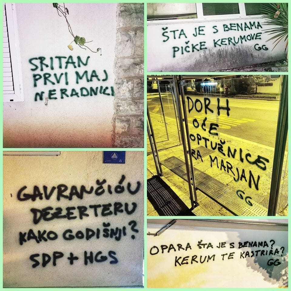 "SRITAN PRVI MAJ, NERADNICI" Noćna akcija "zelene gerile": Poruke posvećene Kerumu, Opari, SDP-u...