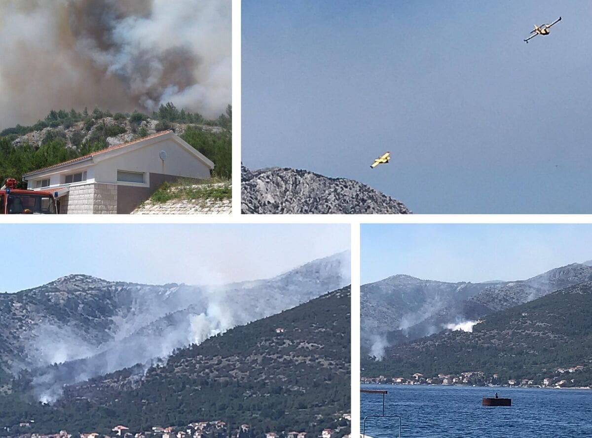 DOBRE VIJESTI S PELJEŠCA Požar lokaliziran, gasilo ga skoro 100 vatrogasaca. Jedan kanader se povukao zbog tehničkih poteškoća