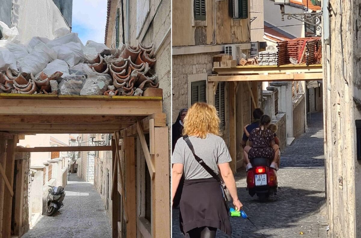 VAROŠANI U OPASNOSTI Teške vreće pune građevinskog šuta, radnici u Križevoj po cijeli dan nose ljudima iznad glava!