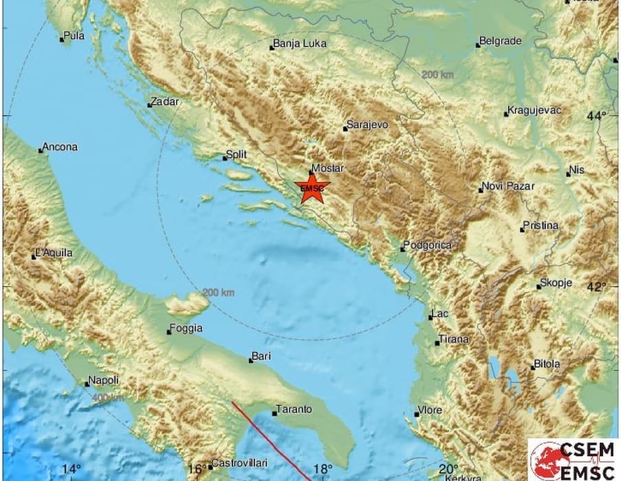 Umjeren potres kod Mostara, tresla se i Dalmacija
