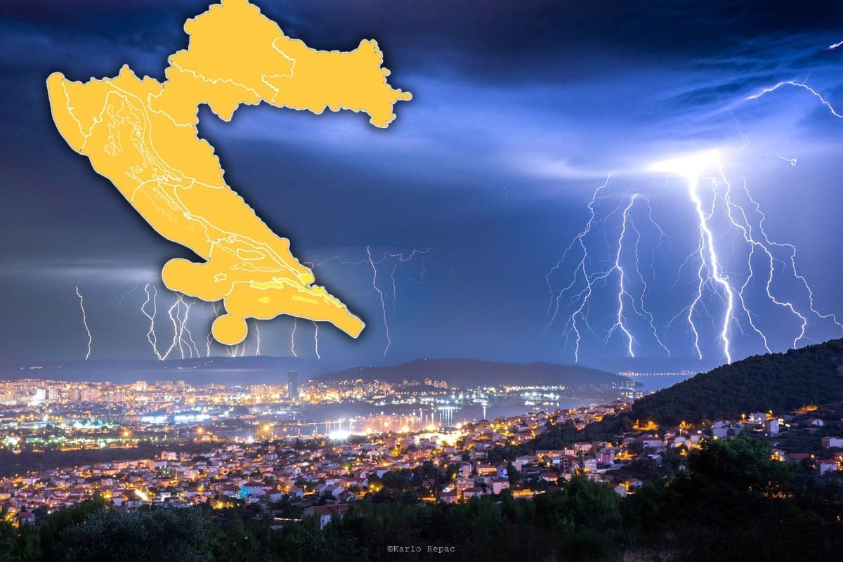 NARANČASTO UPOZORENJE Večeras lokalno jako grmljavinsko nevrijeme, na moru udari tramontane blizu 100 km/h!