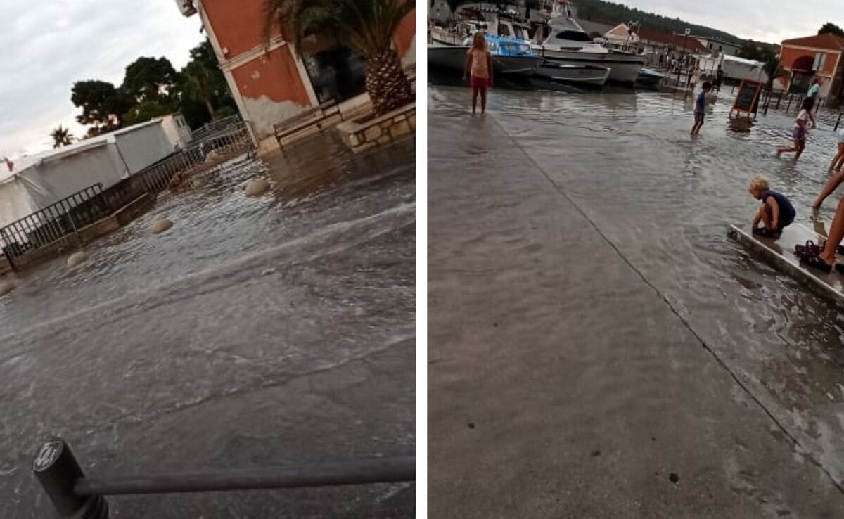 IZRAŽENA PLIMA POGODILA DIJELOVE HVARA Riva i cesta u Starom Gradu pod morem