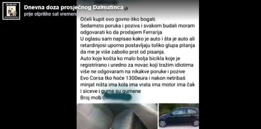 URNEBESAN OGLAS: Čovjek poludio jer ne može prodati auto: "Oćeli kupit ovo go*** itko"
