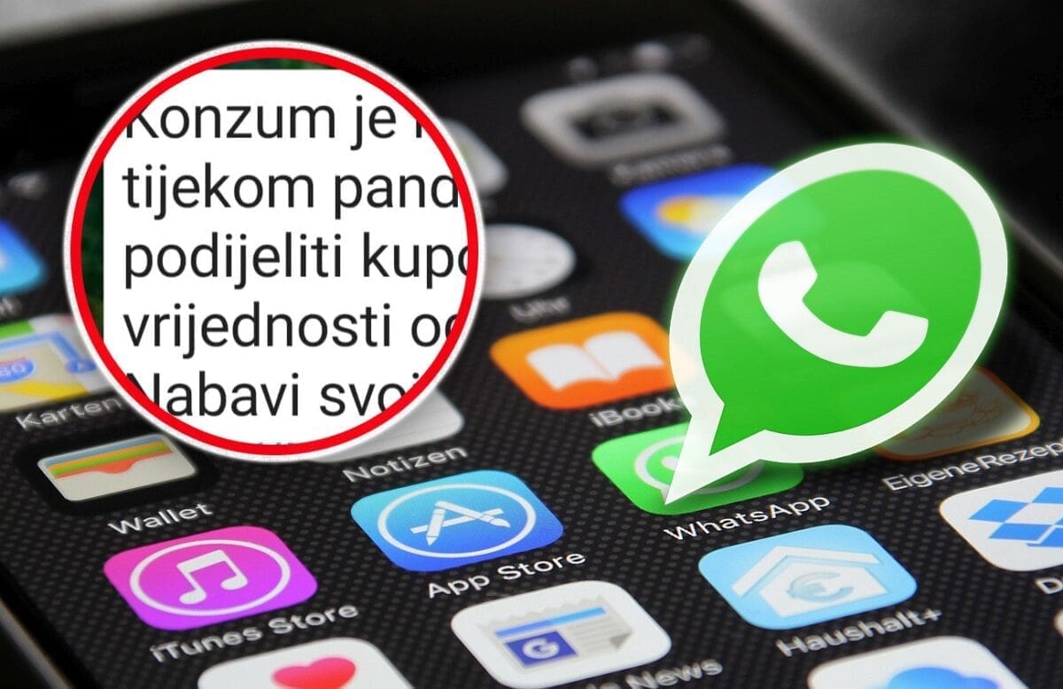 PRIJEVARA NA WHATSAPPU Ako dobijete ovakvu poruku, ne nasjedajte! Konzum ne dijeli besplatne kupone