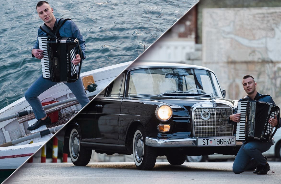 POSTAO PRAVI HIT U DALMACIJI Mladi Splićanin na pirevima i zabavama oduševljava harmonikom, vokalom, ali i oldtimerom