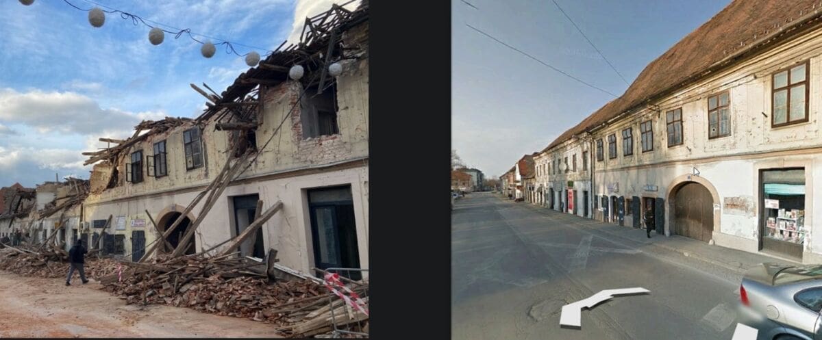 PETRINJA JE RAZRUŠENA Pogledajte usporedbu dijelova grada prije i nakon potresa