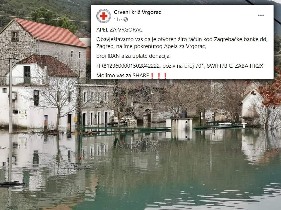 CRVENI KRIŽ UPUTIO APEL ZA VRGORAC Od sada službeno možete pomoći sanaciji poplavljenog područja