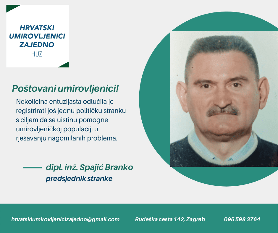 HRVATSKI UMIROVLJENICI ZAJEDNO - HUZ: "Umirovljenički problemi su nam svakoga dana sve veći, a pogotovo u ovo doba COVID-19"
