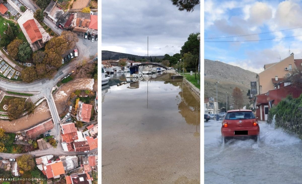 KAKVI PRIZORI! Ciklonalna plima pogodila Trogir, ulice se našle pod morem. Nabujala rijeka Žrnovnica izgleda fascinantno