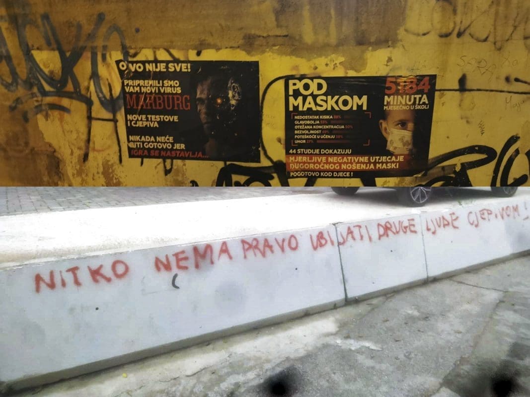 GRAFITI I PLAKATI Poruke sa splitskih zidova: "Cjepivo ubija, a maske negativno utječu na zdravlje"