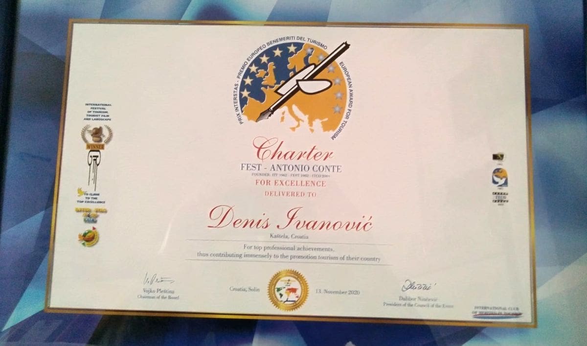 Grad Kaštela i gradonačelnik Denis Ivanović dobili nagrade i priznanja na 28. Međunarodnom festivalu turističkog filma Interstas i 24. ITF’CRO