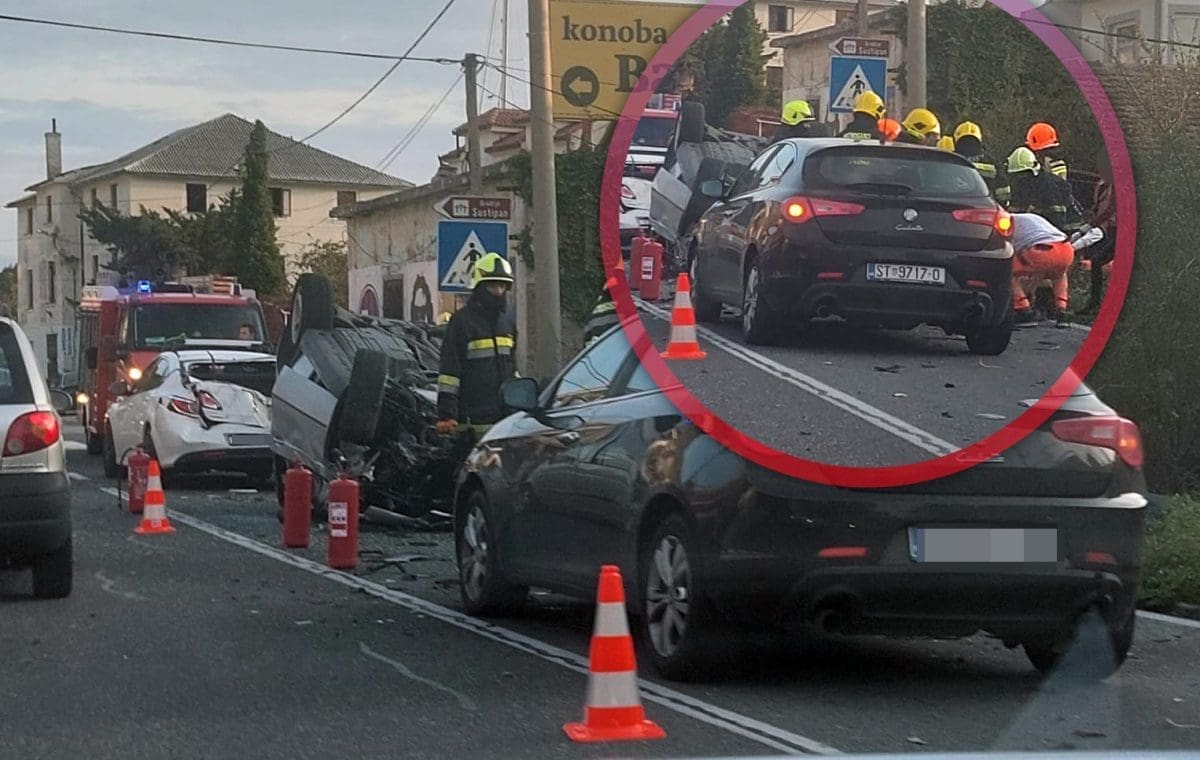 TEŠKA PROMETNA NESREĆA NA MAGISTRALI KROZ SUMPETAR Sudar pet auta, dvije osobe hitno prevezene u KBC Split