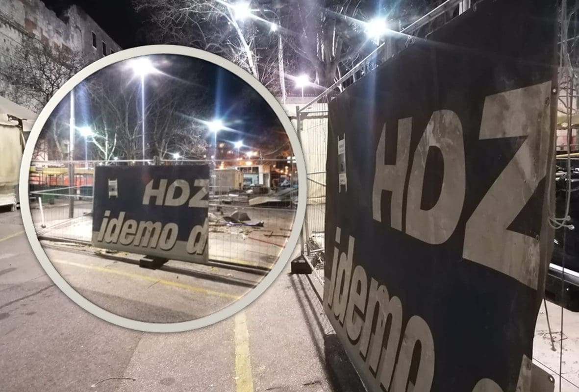 NEOBIČNI PRIZORI U HRVOJEVOJ Na raskopanoj ulici 'razvučen' HDZ-ov transparent. Evo fotografije...