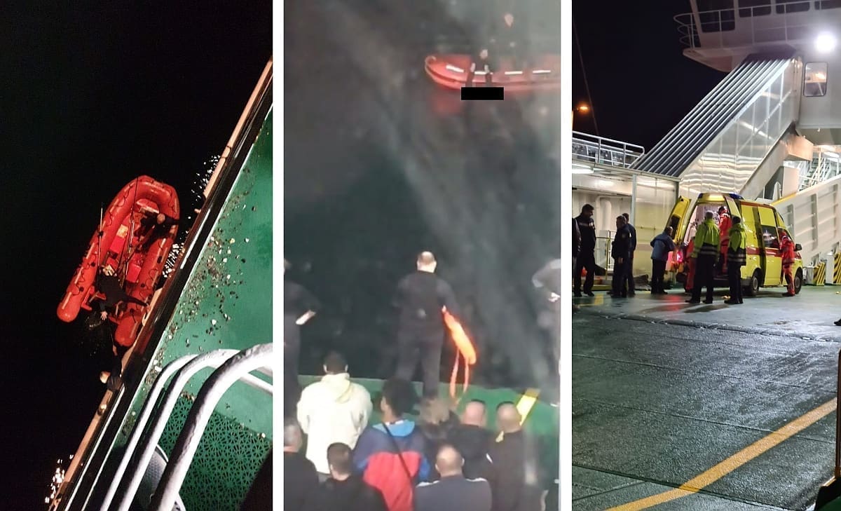 VIDEO - DRAMA NA JADROLINIJOM TRAJEKTU Muškarac se bacio u more, posada spustila brod za spašavanje