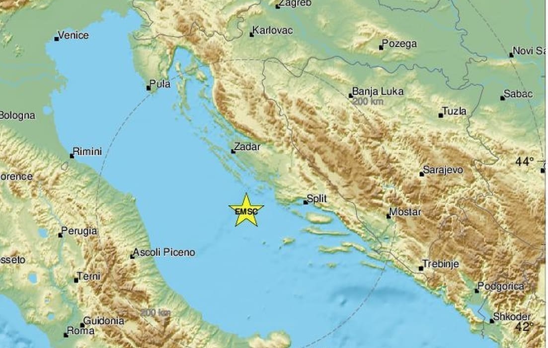 ZATRESLO SE U DALMACIJI Umjeren potres s epicentrom u moru JZ od Šibenika, tresla se i Zagora