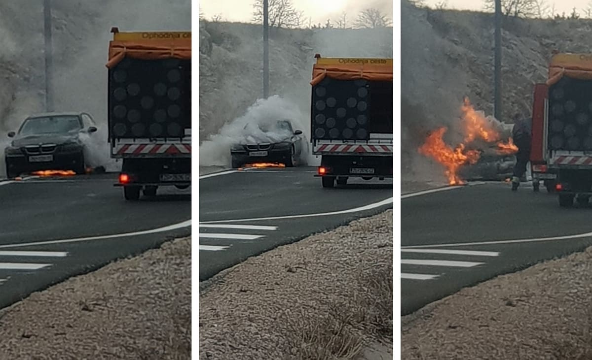 VATRA PROGUTALA AUTO NA AUTOCESTI Vozači, oprez! Gori vozilo na Dalmatini