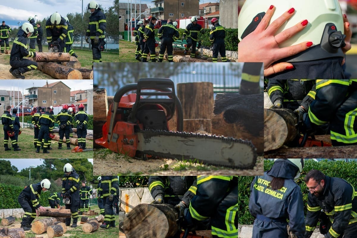 VJEŽBA ZA PROTUPOŽARNU SEZONU Članovi DVD-a Kaštel Gomilica iskušali se u radu s motornim pilama te pilanju trupaca