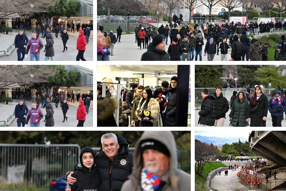 SPEKTAKL I LUDILO NA POLJUDU Ogroman broj navijača ispred stadiona, pjeva se i navija iz svega glasa: "Očekujemo pobjedu"