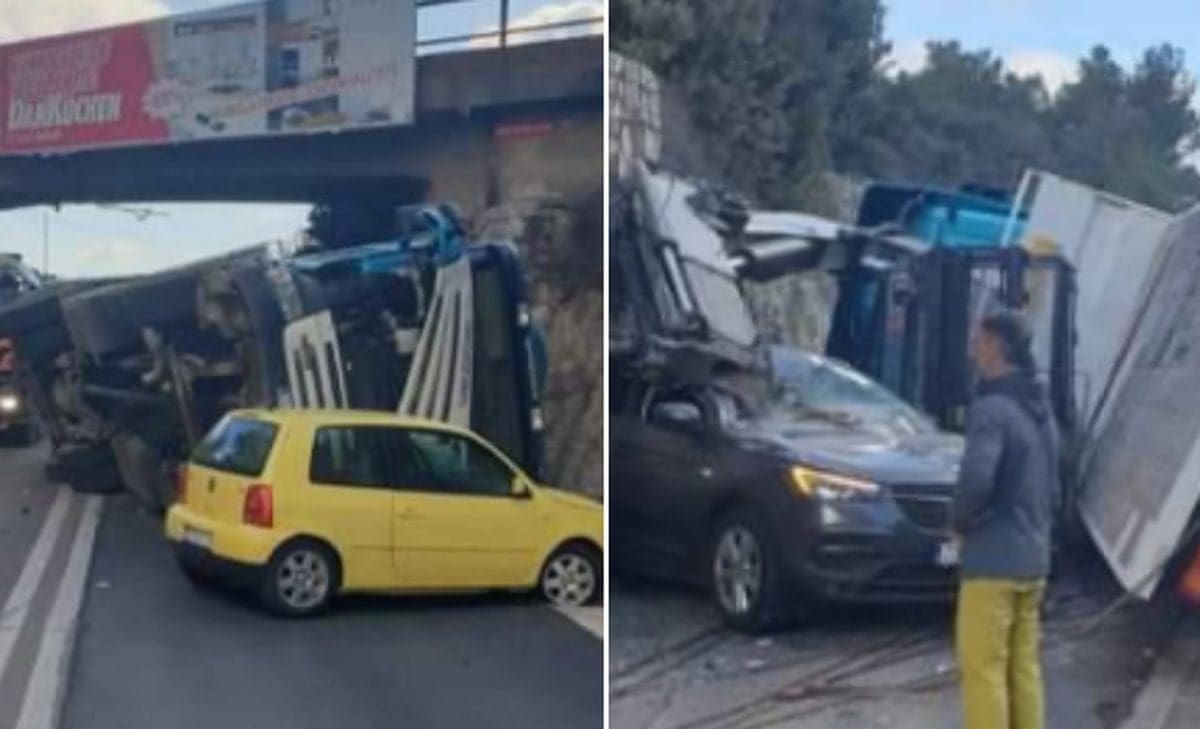 NESVAKIDAŠNJA NESREĆA U DALMACIJI Vozač kamiona kranom zahvatio nadvožnjak i prevrnuo se. Od siline udara oštetio jedno osobno vozilo...