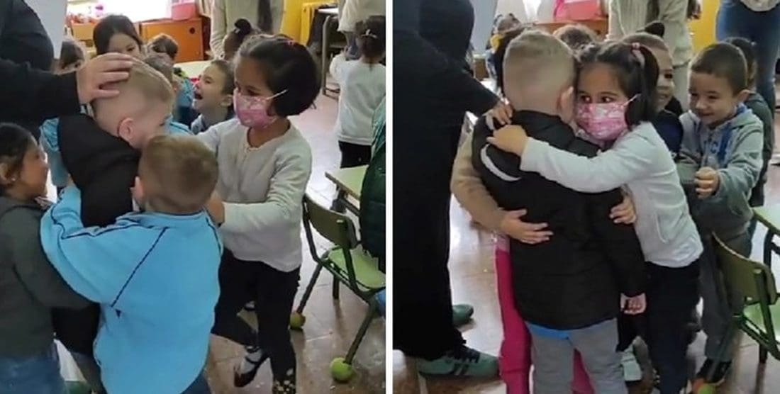 EMOCIJE KOJE SE RIJETKO VIĐAJU Ukrajinski dječak stigao u školu u Madridu, kolege ga grlili