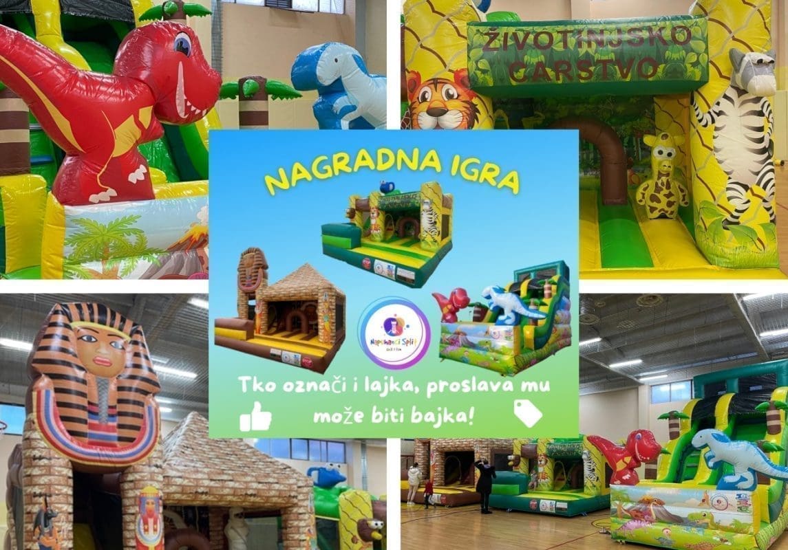 POKLON KOJI DJECA NIKADA NEĆE ZABORAVITI Napuhanci Split nude najam dvoraca i tobogana: Odaberite "Životinjsko carstvo", "Dinosaure" ili "Piramidu"