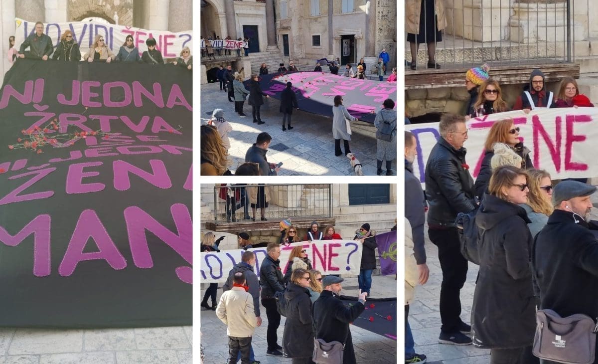 SNAŽNE PORUKE NA PERISTILU Razvučena ogromna zastava u znak podrške ženama: "Ni jedna više ni jedna manje"
