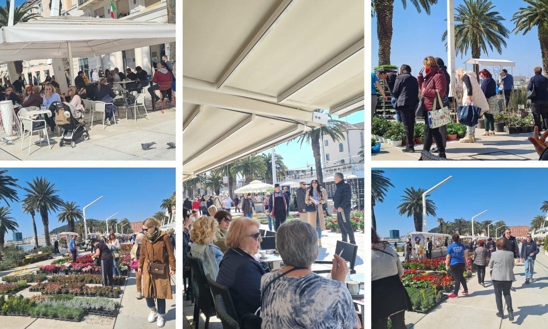 SUNČAN DAN 'IZVUKAO' SPLIĆANE IZ STANOVA Riva je 'krcata', u redovima se čeka mjesto u omiljenom kafiću